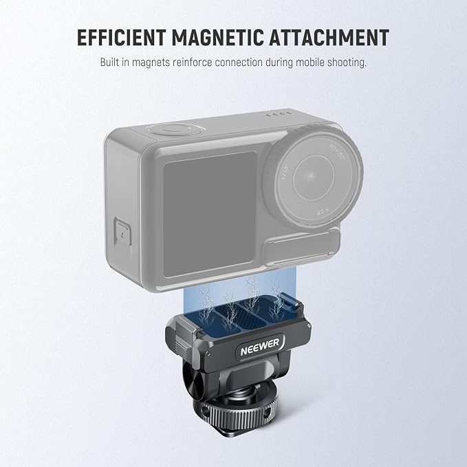 NEEWER Magnetic Mount Accessories Compatible with DJI Osmo 360 / Action 5 Pro / 4/3, Quick Release 160° Tilt Action Camera Adapter Mount with Cold Shoe, 1/4" Thread, AC012 Dark Gray - Image 4