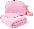 Travel Blanket Airplane Compact with Bag, Soft 40" x 60" Blanket with Luggage Strap & Underseat Personal Item Organizer for Flights, Home & Office, Pink by Unknown