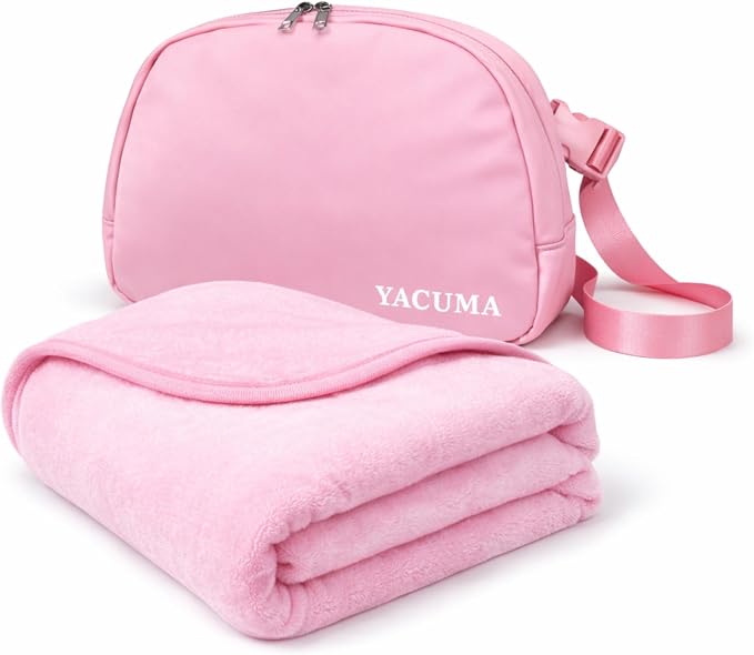 Travel Blanket Airplane Compact with Bag, Soft 40" x 60" Blanket with Luggage Strap & Underseat Personal Item Organizer for Flights, Home & Office, Pink by Unknown