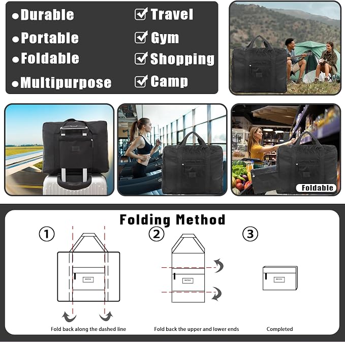 Travel Duffel Bags 12 PCS Foldable Travel Bag Tote Carry on Luggage Waterproof Sports Gym Bag Lightweight Large Weekender Overnight Bag for Women and Men (12 PCS) - Image 8