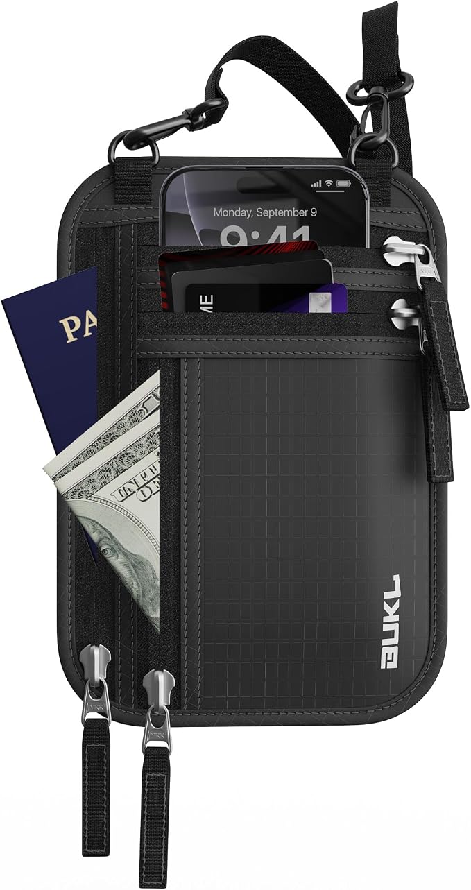 Navigator Travel Neck Wallet; RFID Blocking Pouch and Passport Holder for Travel with Neck and Waist Carry Modes; Travel Document Holder for Passports, Cards, Cash and Mid-Size Phones (Black) - Image 2