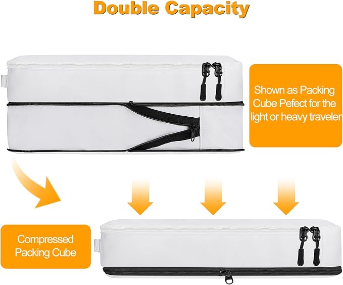 Compression Packing Cubes, Lumesner 8 Set Travel Packing Cubes for Carry on Suitcases, Compression Suitcase Organizers Bag Set & Travel Cubes(8-piece, White) - Image 5