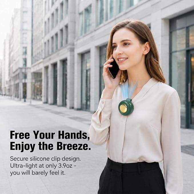 Portable Clip-on Fan Silent Bladeless Mini Fan | 360°Rotation 3-speed Modes Whirlwind Waist Clips Fans Hands-Free Cooling Fan Outdoor Trip Work Travel Green - Image 4
