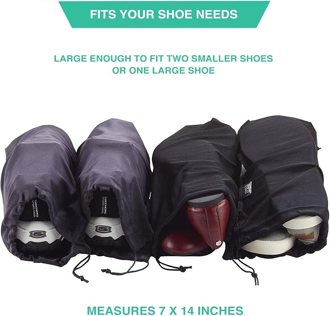 Lewis N. Clark Nylon Drawstring Shoe Bags, 2 Pairs of Durable Travel Shoe Bag for Packing in Suitcase, Washable Cover for Men and Women Shoes, Black/Charcoal, 2 Pairs - Image 7