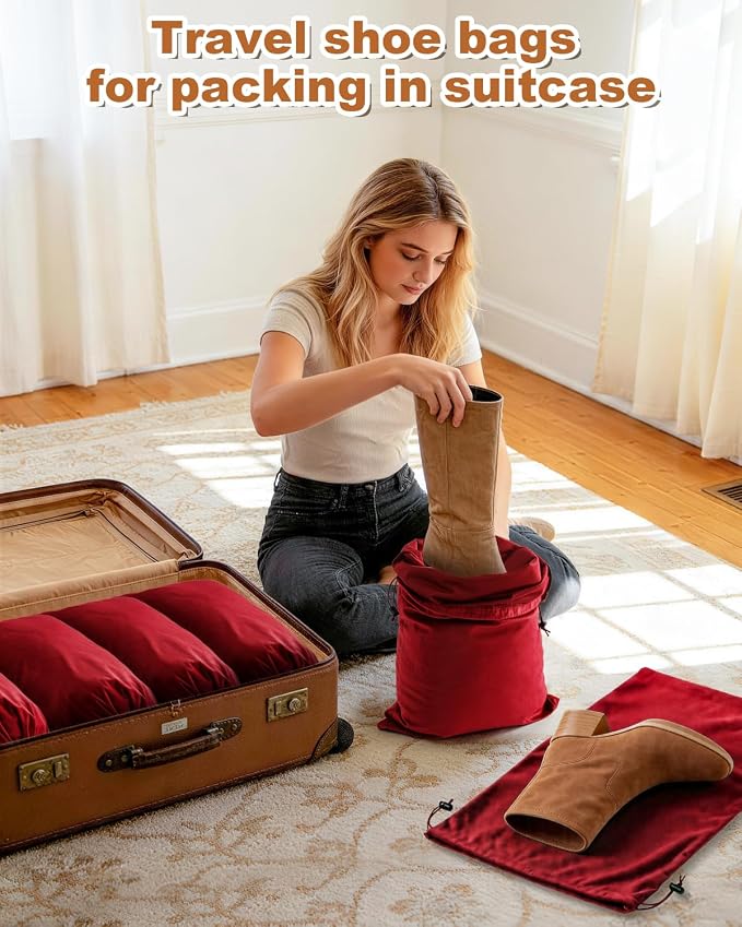 4 Pcs Shoe Bags for Travel, Large Boot Bag, Rio Red, 21.2x13.3 Inch | Washable & Reusable Travel Shoe Bags, Dustproof Shoe Bags with Drawstring Closure, Suitable for Travel, Home Storage - Image 5