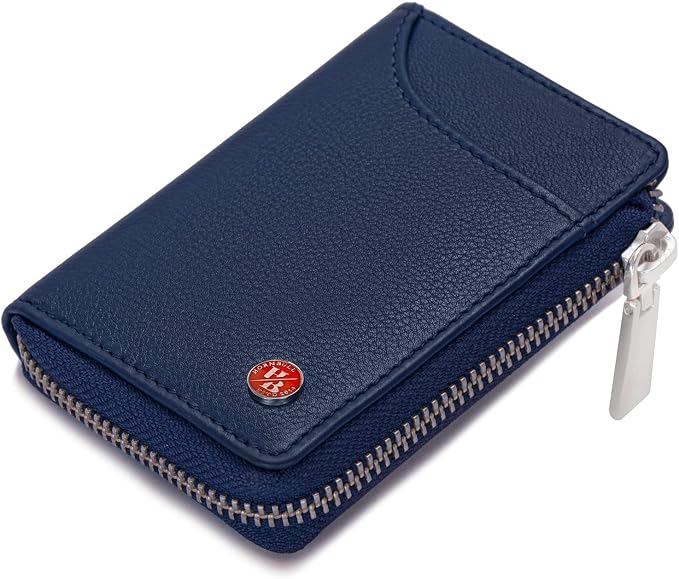 HORNBULL Steve RFID Blocking Leather Wallet for Men | Vertical Credit Debit Card Holder, Zip Around Wallet (Navy) - Image 2
