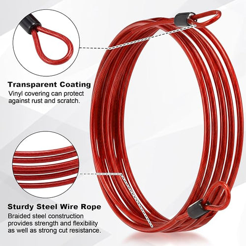 12 Pack Security Cable Luggage Lock with Loops 7 ft 3mm Braided Steel Coated Bike Cable Wire Double Loop Anti Theft Safety for U Lock, Padlock and Disc(Black,Red) - Image 2