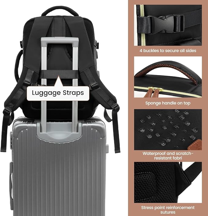 LOVEVOOK 40L Travel Backpack for Women, Carry On Backpack with 3 Packing Cubes,TSA Personal Item Travel Bag Airline Approved, Water Resistant Weekender Overnight Luggage Daypack, Fits 17.3 Inch Laptop - Image 8