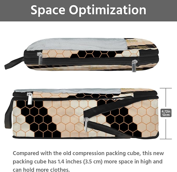 7 Pcs Compression Packing Cubes for Travel, Waterproof Suitcase Luggage Backpack Organizer with Toiletry Bag Travel Essentials for Women/Men-Bees - Image 2