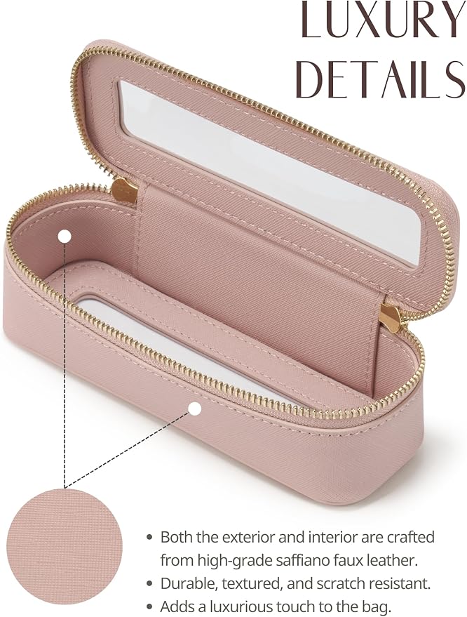 Makeup Brush Travel Case Slim Makeup Bag for Women Clear Cosmetic Bag Cute Makeup Case Pink Toiletry Bag for Traveling Transparent Car Makeup Bag Aesthetic Makeup Brush Bag - Image 6