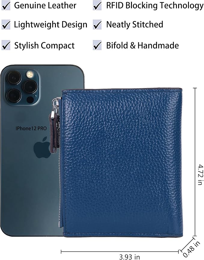 Women's RFID Blocking Leather Small Compact Bi-fold Zipper Pocket Wallet Card Case Purse with id Window - Image 4