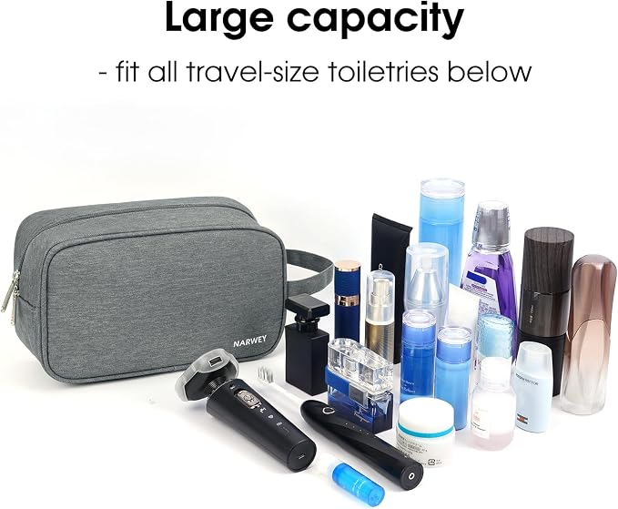 Narwey Travel Toiletry Bag for Women Traveling Dopp Kit Men Toiletries Bag Cosmetic Bag Makeup Bag Medicine Bag for Traveling (Grey) - Image 4