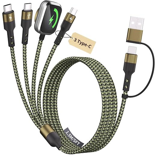 3 Type-C Ports 4 in 2 Multi Charging Cable for iWatch Charger/ iPhone17-15 | 5FT Portable Travel Essentials, USB C Splitter iPhone Watch Charger for iWatch Ultra/SE/11-2, Carplay Supported for RV/Car by MPATIBY