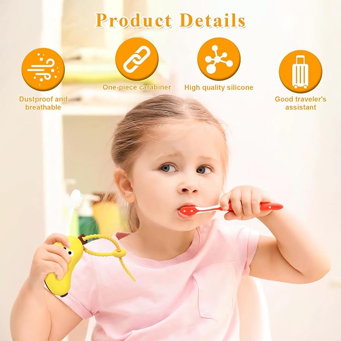 Banana Toothbrush Case, 2 Pack Portable Travel Toothbrush Holder with Silicone Paste Dispenser, Hanging Toiletry Organizer for Travel, Camping, Outdoor (Yellow) - Image 2