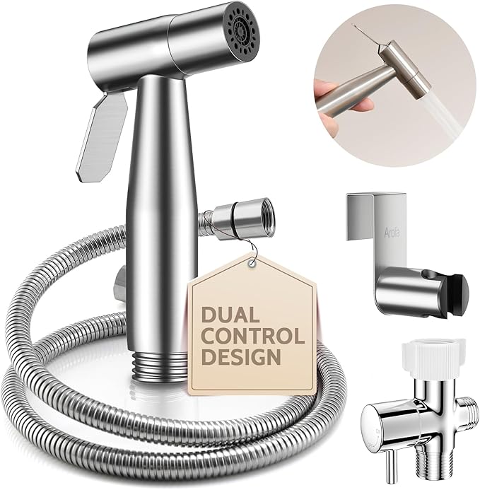 Arofa Hands-Free Bidet Sprayer, Dual Control Mode Bidet Attachment | Adjustabel Water Pressure, Hands-Free Operation, Leak-Free Hose, Fits Two-Piece Toilets, Feminine/Baby/Pet Wash, Easy Install by AROFA