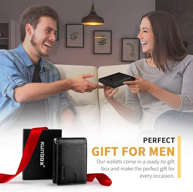 RUNBOX Slim Wallet for Men Genuine Leather RFID Blocking Bifold Minimalist Front Pocket Mens Wallet with Money Clip Thin Gift Box - Image 7