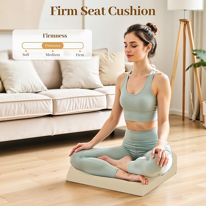 TranquilRelax Memory Foam Seat Cushion for Office Chair, 3-Inch, Khaki | Medium-firm Support for Long Sitting, Washable Mesh Cover, Non-slip Base, Perfect for Car Seats & Short Drivers - Image 8