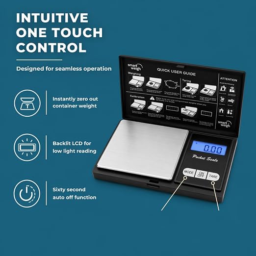 Smart Weigh Precision Digital Gram Scale (200g x 0.01g) – 7 Units (g, oz, ozt, DWT, ct, gn, tl) – Portable Pocket Design for Jewelry, Gems, and Food – Tare Function & Backlit LCD – Battery Included - Image 6
