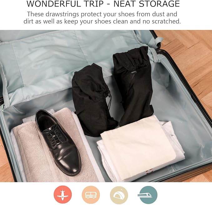 PlasMaller Shoe Storage Bags 100% Cotton with Drawstring for Men and Women for Travel Protecting and Storing Shoes - Image 3