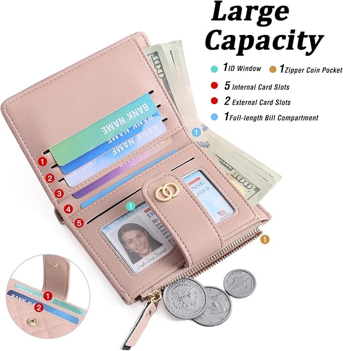 GAEKEAO Small Wallet for Women Slim Bifold Leather Credit Card Holder Wallets Zipper Pocket Coin Purse with ID Window - Image 3