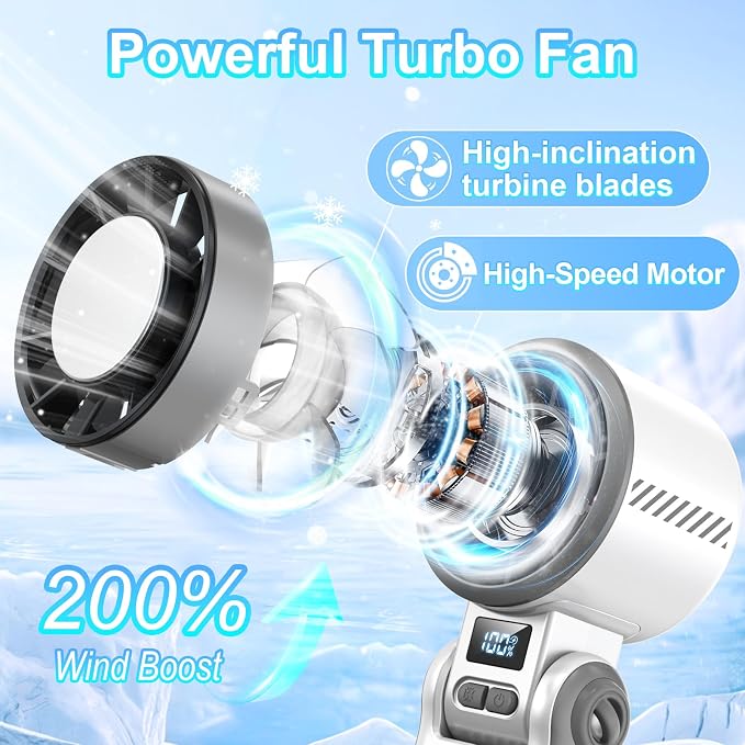 Portable Handheld Turbo Fan - [With Ice Cooling] 100 Speed Mini Personal Fan with Strong Airflow,Foldable 3 in 1 Rechargeable Hand Fans for Travel/Outdoor/Camping/Home/Office, White - Image 4