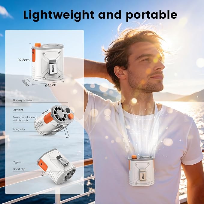 XAP Rechargeable Portable Fan, Infinitely Speed 12000RPM Strong Airflow, Personal Waist Fan Hands-Free Hanging Neck Fan, Wearable Belt Fan for Outdoor, Camping, Hiking, Jobsite - Image 5