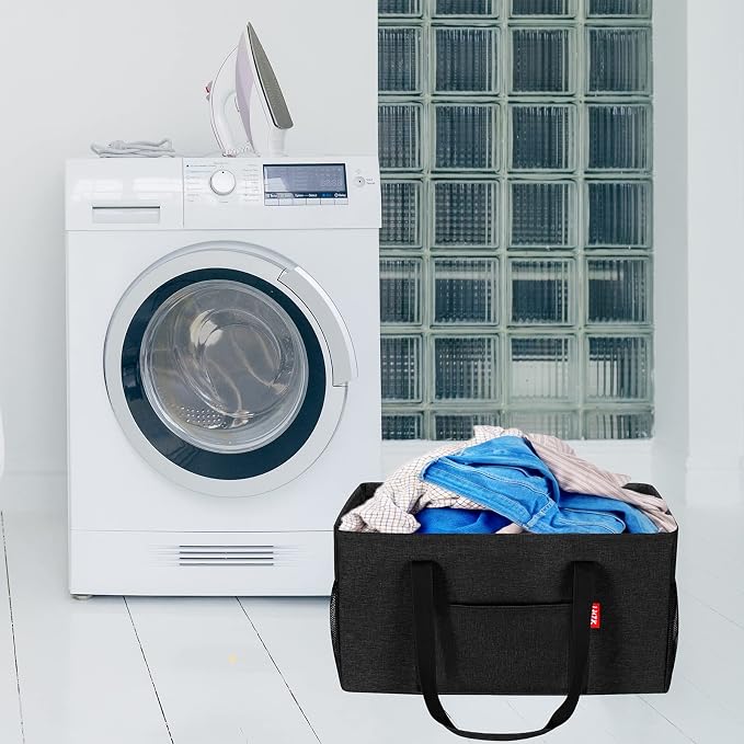 LHZK 2 Pack Extra Large Utility Tote Bag with Metal Wire Frame and the Sides Rinforced, Extra Large Tote Bag with Handle for Pool Beach Laundry Storage (Black) - Image 3