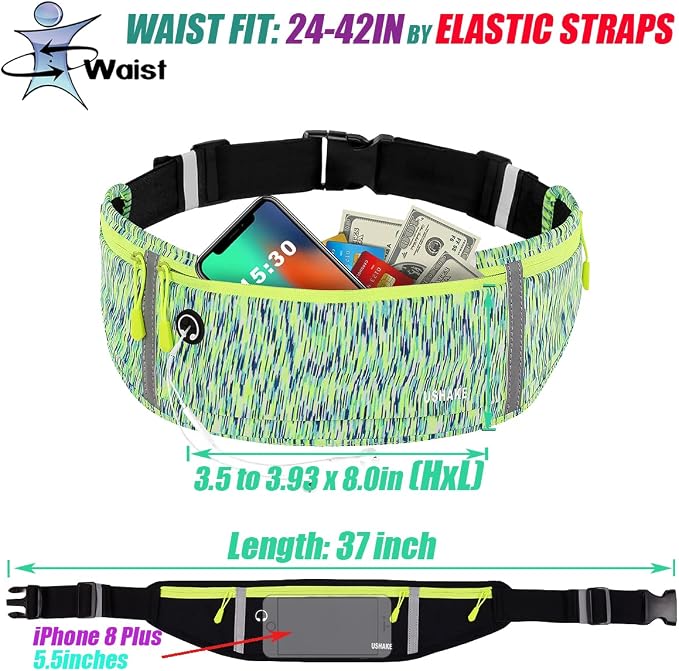USHAKE Slim Running Belt, Workout Fanny Pack for Men Women,Exercise Waist Pack for Apple iPhone Holder, Runner Belt for Running Walking Cycling Camping Gym - Image 4
