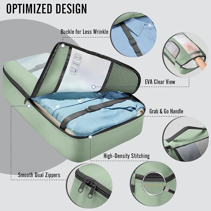Veken 8 Set Packing Cubes for Travel Essentials,Anti-Wrinkle Buckled Suitcase Organizer for Shoe & Toiletry Bag,Carry On Luggage Bag with 99+ Count Mesh Holes for Airplane & College Dorm Accessories - Image 4