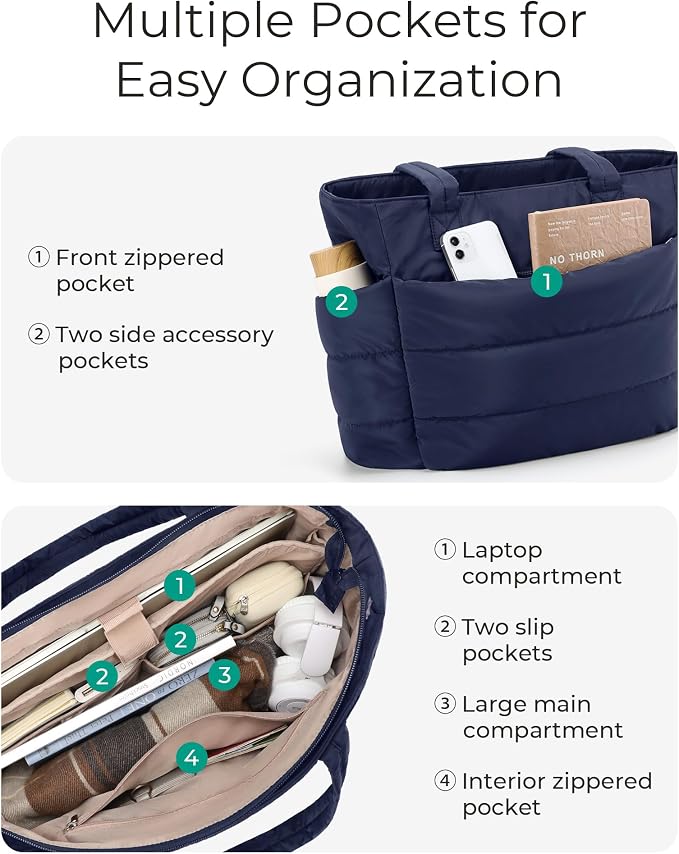 BAGSMART Tote Bag for Women, Lightweight Puffy Tote Bag with Compartments Shoulder Bag Handbag for Travel, Work, Gym | Lightweight - Image 5