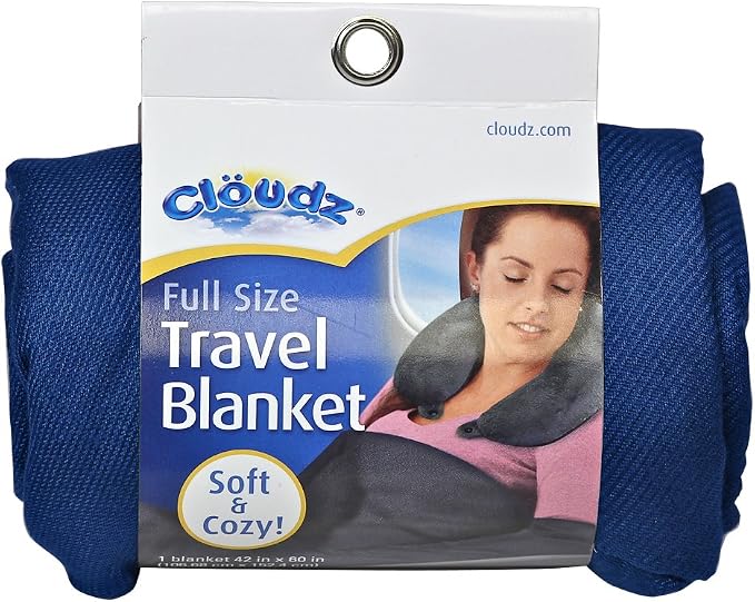 Cozy Compact Airplane Travel Blanket for Your Flight, Car, Camping, Home or Comforting Warmth Anywhere! - Navy by Cl%C3%B6udz