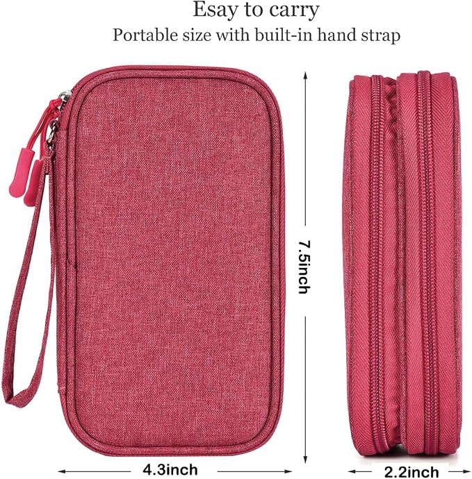 CAAORDKSO Small Cable Organizer Bag, Charger Organizer Case Pouch Travel Bag, Waterproof Electronics Accessories Case for USB, Cable, Cord, Charger, Phone, Power Bank, Earphone (Rose Red, Medium) - Image 4