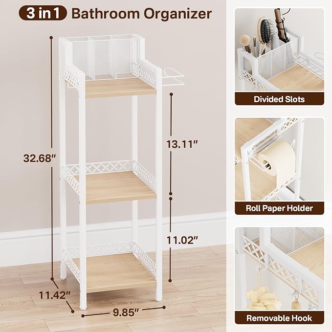 Slim Bathroom Storage Shelf Unit, Makeup Organizer for Small Spaces | 3 Tier Rustic Makeup Organizer for Cosmetic and Skincare, Space Saving Standing Shelves for Bathroom,Bedroom,Kitchen,Laundry - Image 3