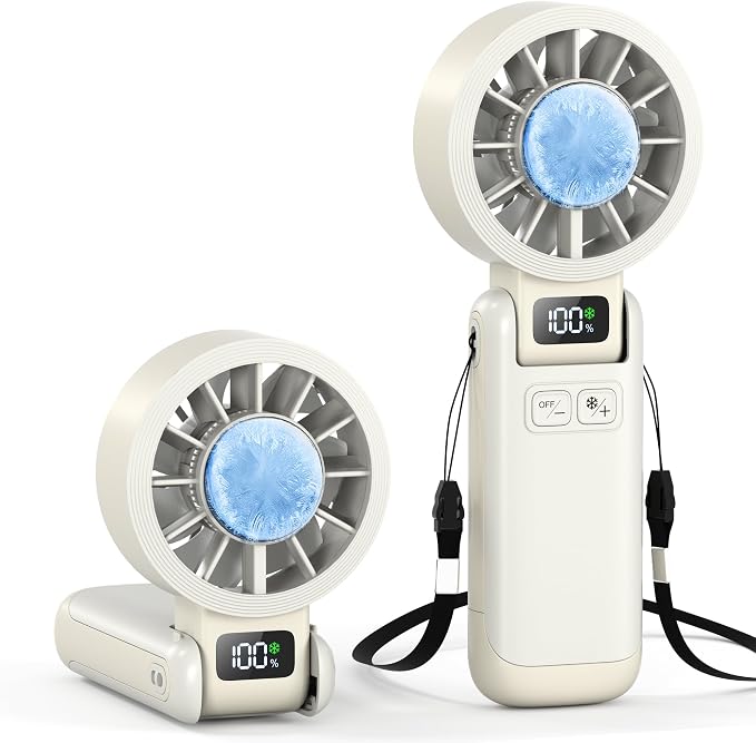 Handheld Portable Fan with Ice Cooling Rechargeable 5.5m/s Speed | 5-Speed, Independent Switch, Digital Display, Foldable Personal Fan for Travel/Concerts/Sport Events/Gifts by HusdenskyHandheldFan