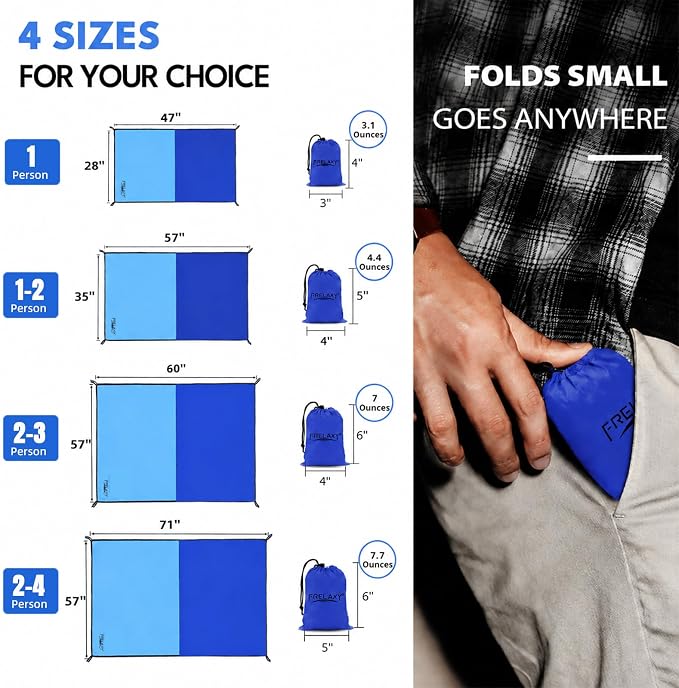 Frelaxy Pocket Picnic Blanket, Waterproof Blanket for Beach Festival | Lightweight compact design, Multi-use outdoor blanket, Waterproof & sandproof material, Easy to carry, Picnic, Camping - Image 2