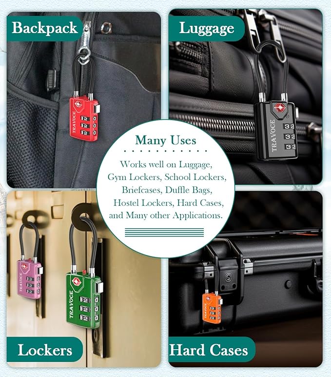 TSA Approved Luggage Locks, Combination Cable Locks, Orange 4 Pack | Search Alert shows TSA key access; resettable 3-digit code and flexible braided steel cable for suitcases and backpacks. - Image 4