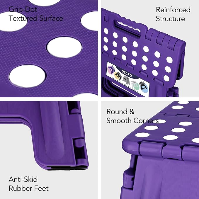Delxo Folding Step Stool 13 Inch,300 Lbs Step Stool for Adults Purple | Foldable Step Stool 13",Non-Slip Foot Stools with Handle,Lightweight Collapsible stools for Kitchen,Bathroom,Bedroom,Garden - Image 8
