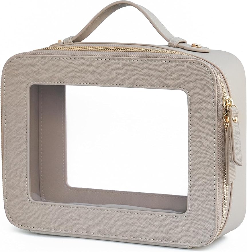 Clear Makeup Bag Travel Cosmetic Case Clear Toiletry Bag with Zipper Make Up Organizer Traveling Mahjong Tile Bag Stone Large by POPVIBE