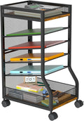 6-Tier Standing File Organizer, Rolling Under Desk Organizer for Office | with Sliding Mesh Paper Letter Trays, Slim Rolling File Cart Under Desk File Holder for Home/Office/Study Organization by keomaisyto