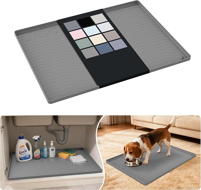 URMONA Waterproof Silicone Under Sink Mat 25'' x 19'' Shelf Liner for Kitchen and Bathroom, Cabinet and Counter Protector, Storage and Organizers, Litter Mat, Pet Cat Puppy Essentials(Beige) by URMONA