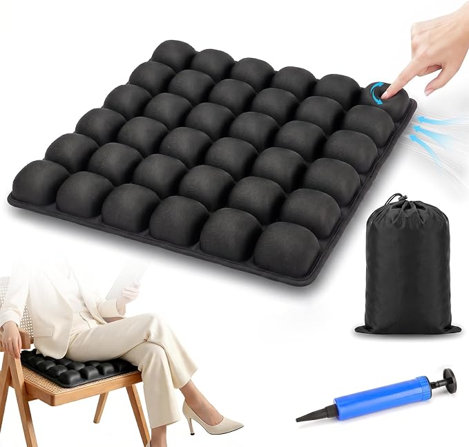 Travel Seat Cushion for Airplane, 3D Inflatable Cushion Non-Skid | Adjustable Air Cushion for Coccyx Tailbone Pain Relief, For Airplane, Car Seat, Office Chair, Wheelchair, Stadium Use by Nisuez
