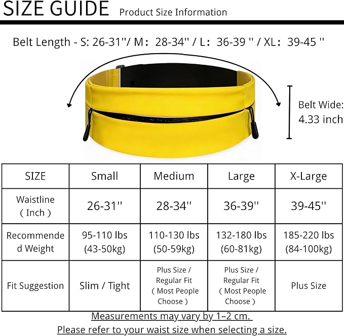 Running Belt for Men Women, Water-resistant Fanny Pack with 3 Zipper Pockets & Reflective Safety Strips, Adjustable Waist Pack Jogging Pouch for Phone, Keys & Essentials (Yellow, Small) - Image 4