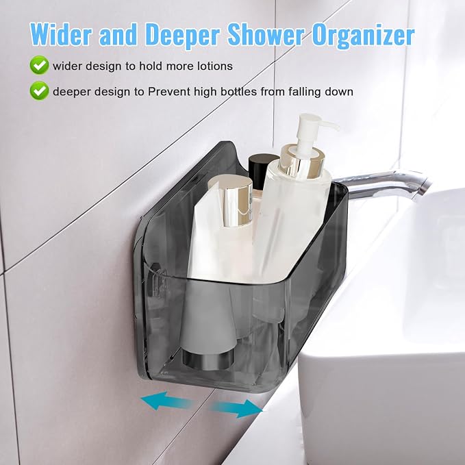 CGBE 2-Pack Cabinet Door Organizer, Self Adhesive Bathroom Shelves, Gray | Acrylic Shower Caddy, Wall Mounted Storage, No Drilling, Automatic Draining, For Cabinet Door and Shower Wall - Image 5