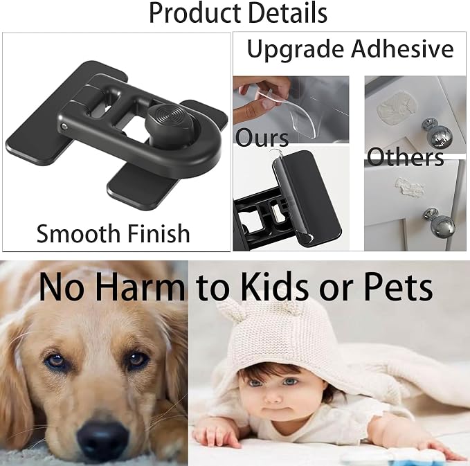 Refrigerator Lock Child Safety, No Drill Adhesive RV 180° Swivel | 90° Twist One-hand, Fits French Fridge, Freezer, Cabinet. Renter Friendly. Toddler & Petproof 2PCS for Camper, Boat & Trailer - Image 7