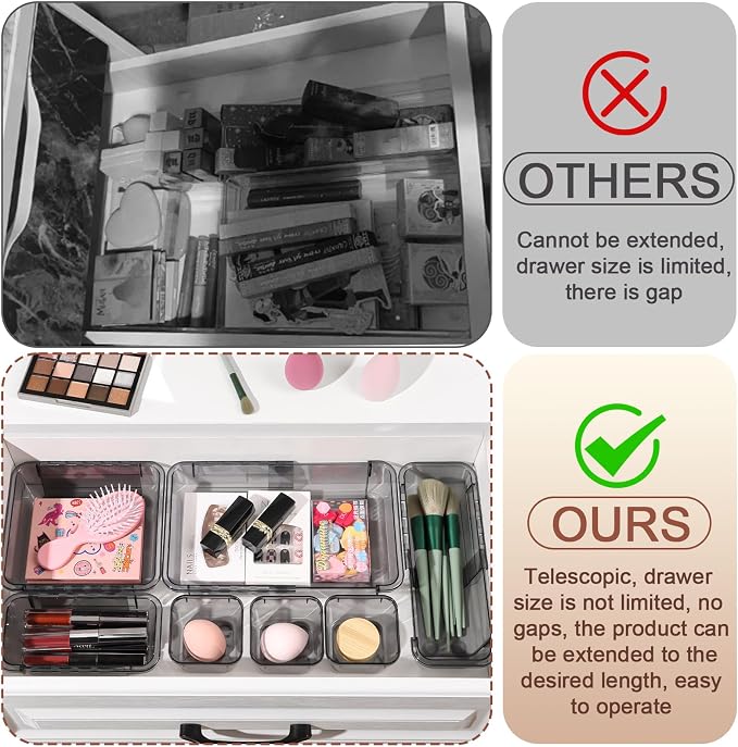 25 Pcs Clear Drawer Organizer, Adjustable Drawer Storage Box, 3-Size Desk Drawer Organizer, Acrylic Storage Bins for Makeup, Kitchen Utensils, Bedroom Dressers Tool Organizer for Gadgets, Black - Image 4