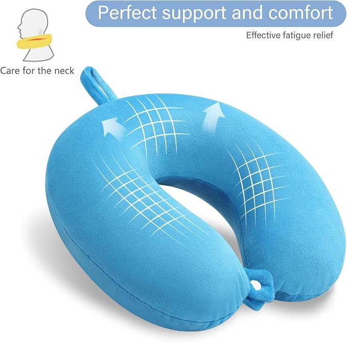 Neck Pillow for Travel Comfortable Travel Pillows U Shape Memory Foam Airplane Pillow Support Neck and Head Portable Neck Pillows Suitable for Airplane, Trains, Self-Driving Cars, Lake Blue Color - Image 4