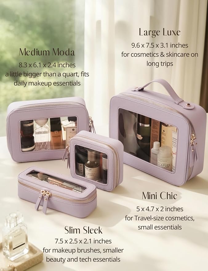 Clear Makeup Bag Travel Cosmetic Case Transparent Toiletry Bag with Zipper, Portable Make Up Organizer Traveling Compact Car Bag for Essentials, Purple, Slim - Image 7