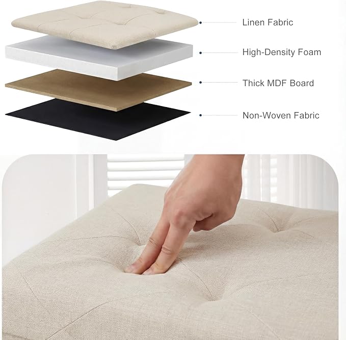 DUMOS 43 Inch Folding Storage Ottoman Bench, Large Ottoman with Storage | Storage Chest with Thicker Foam Padded Seat, End of Bed Foot Rest Stool for Bedroom Living Room Entryway, Load 660 lbs, Beige - Image 5