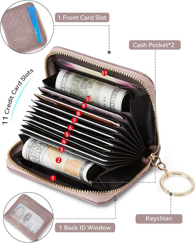 BOSTANTEN Credit Card Holder Small RFID Wallet Women with Keychain Wristlet | Compact, Accordion Design, Easy Organization, Fits Small Purses, Quilted Vegan Leather, Perfect Gifts, Purple - Image 2