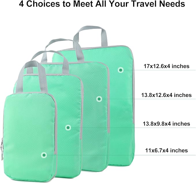 4 Set Compression Packing Cubes, Travel Luggage Organizers and Storage Packing Cubes (Green) - Image 2
